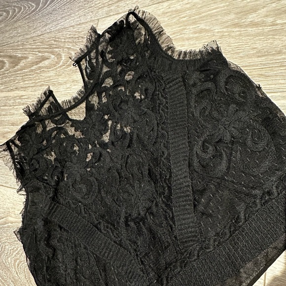 Zara Trafaluc Black Sheer Embroidered Sleeveless Crop Top - Picture 3 of 4